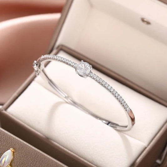 Fashionale Women'S Cubic Zirconia Bangle Silver Color/Gold Color Modern Statement Female Hand Accessories Trendy Jewelry