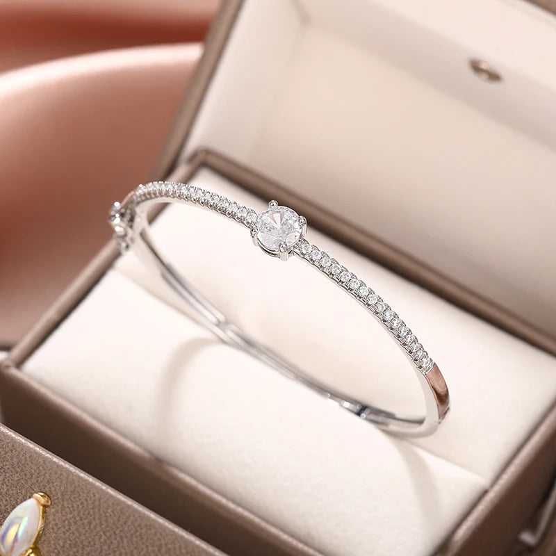 Fashionale Women'S Cubic Zirconia Bangle Silver Color/Gold Color Modern Statement Female Hand Accessories Trendy Jewelry