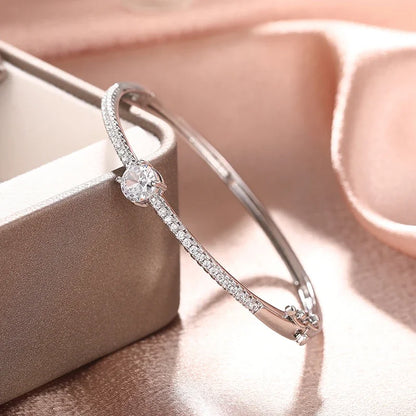 Fashionale Women'S Cubic Zirconia Bangle Silver Color/Gold Color Modern Statement Female Hand Accessories Trendy Jewelry