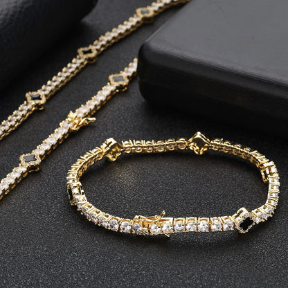 NY Fashion Design Dainty Tennis Chain Gold/Silver Plated Zircon Bracelet Luxury Hip Hop Jewelry for Men Women Party Gift