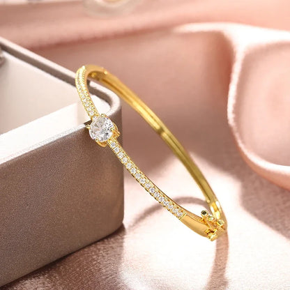 Fashionale Women'S Cubic Zirconia Bangle Silver Color/Gold Color Modern Statement Female Hand Accessories Trendy Jewelry