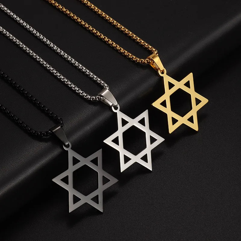 Skyrim Cutout Star of David Hexagram Choker Necklace for Men Women Gold Color Stainless Steel Chain Necklaces Jewish Jewelry