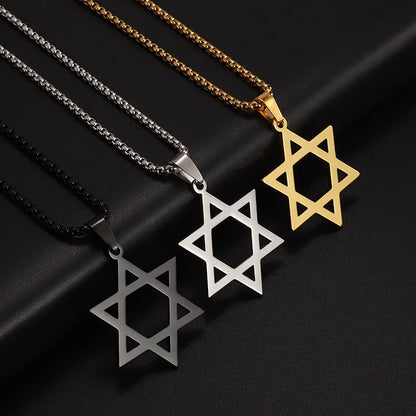Skyrim Cutout Star of David Hexagram Choker Necklace for Men Women Gold Color Stainless Steel Chain Necklaces Jewish Jewelry